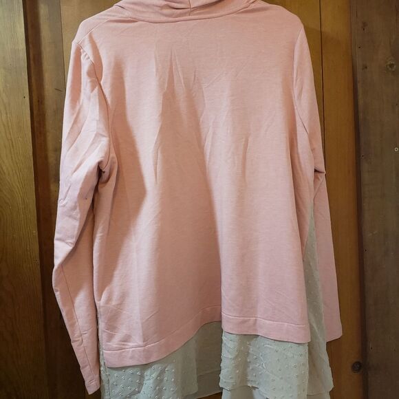 LOGO Lounge Pink Open Front Cardigan with Chiffon Swiss Dots Women's Large - Picture 6 of 7